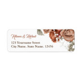 Verbrandde Oranje Rozen Terracotta Floral Wedding Etiket (Voorkant)