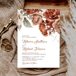 Verbrandde Oranje Rozen Terracotta Floral Wedding Kaart