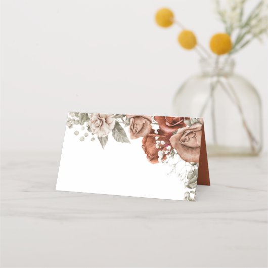 Verbrandde Oranje Rozen Terracotta Floral Wedding Plaatskaartje (Voorkant)