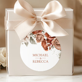 Verbrandde Oranje Rozen Terracotta Floral Wedding Ronde Sticker