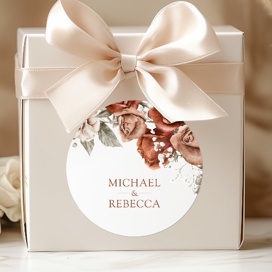 Verbrandde Oranje Rozen Terracotta Floral Wedding  Ronde Sticker