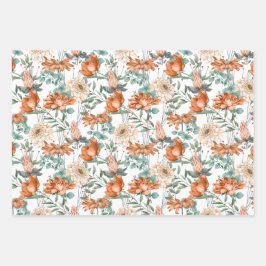 Verbrandde Oranje Stippen Floral Green Weave Patte Inpakpapier Vel