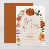 ?Verbrandde Oranje Terracotta Floral Rust Save the Kaart (Voorkant / Achterkant)