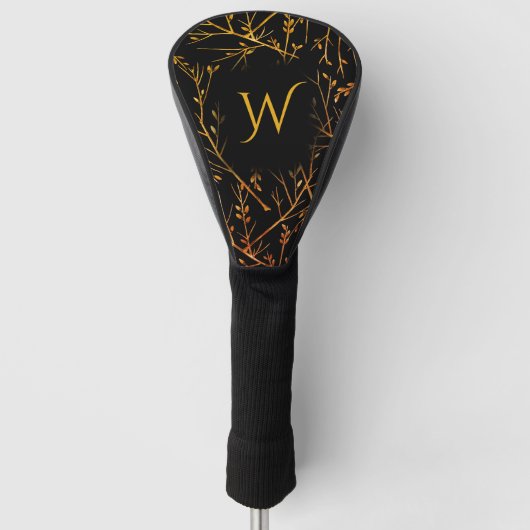 Verbrandde Oranje twijgen op zwart Initiaal Golfheadcover (Voorkant)