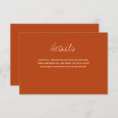 Verbrandde Oranje Typografie Weddenschap Details Informatiekaartje (Voorkant / Achterkant)
