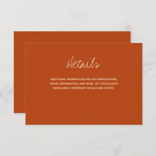 Verbrandde Oranje Typografie Weddenschap Details Informatiekaartje (Voorkant / Achterkant)