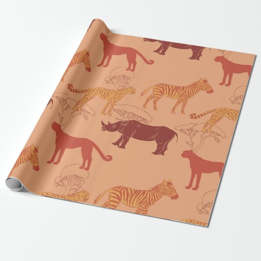 verbrande Oranje Afrikaanse dieren Cadeaupapier (Uitgerold)