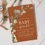 Verbrande Oranje Baby Sprinkle Shower Invitation Flyer<br><div class="desc">Budget Burnt Sinaasappel Eucalyptus Green Succulent Botanische Waterverf Spring Gender Neutral Baby Boy of Baby Girl Baby Sprinkle Shower Invitations op witte achtergrond - bevat prachtige en elegante scripttypografie met moderne botanische bladeren en groen voor de speciale Moeder Te Vieren.</div>
