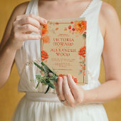 Verbrande Oranje bloemen vallen bruiloft Kaart