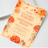 Verbrande Oranje bloemen vallen bruiloft Kaart