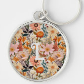  verbrande Oranje bloemmonogram Sleutelhanger (Voorkant)