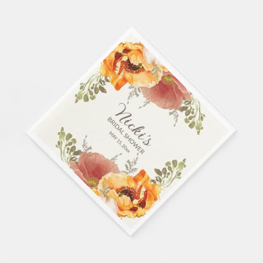 Verbrande Oranje Bloemrijke Herfst Bruiloft Servet (Hoek)