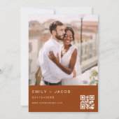 Verbrande Oranje Bruiloft Minimalistische QR-code Kaart (Achterkant)