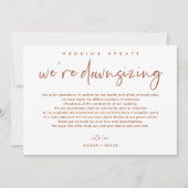 Verbrande Oranje bruiloft update downsize aankondi Kaart (Voorkant)