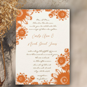 verbrande Oranje diepkoraalse  Floral Wedding Kaart