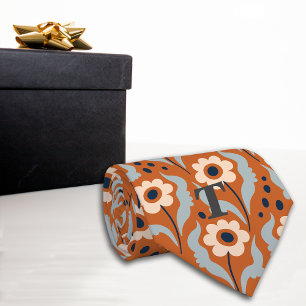 Verbrande Oranje eierbloemen monogram Stropdas