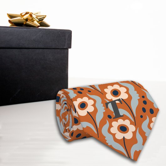 Verbrande Oranje eierbloemen monogram Stropdas