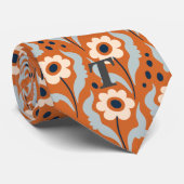 Verbrande Oranje eierbloemen monogram Stropdas (Opgerold)
