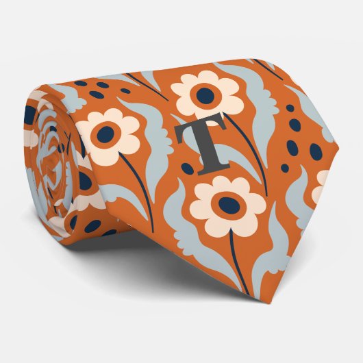 Verbrande Oranje eierbloemen monogram Stropdas (Opgerold)