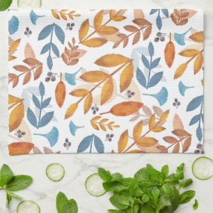 Verbrande oranje en blauwe herfstbladeren theedoek