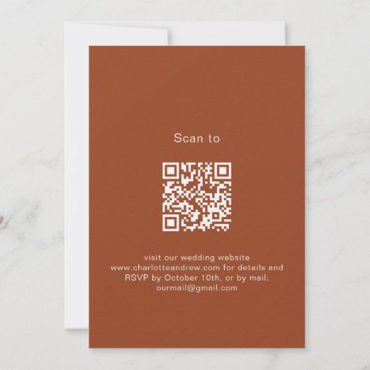Verbrande oranje eucalyptus QR code luxe bruiloft Kaart (Achterkant)