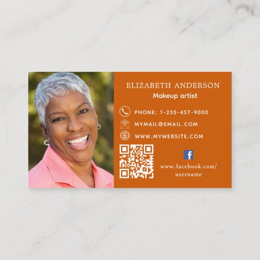 Verbrande oranje foto Qr-code sociaal Facebook-pic Visitekaartje (Achterkant)