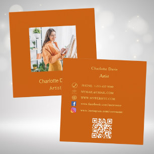 Verbrande oranje foto QR code social media Vierkante Visitekaartje