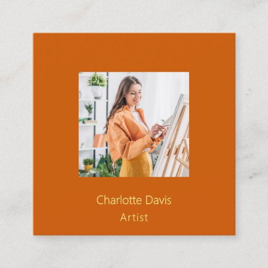 Verbrande oranje foto QR code social media Vierkante Visitekaartje (Voorkant)