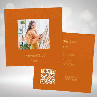 Verbrande oranje foto QR-code Vierkante Visitekaartje
