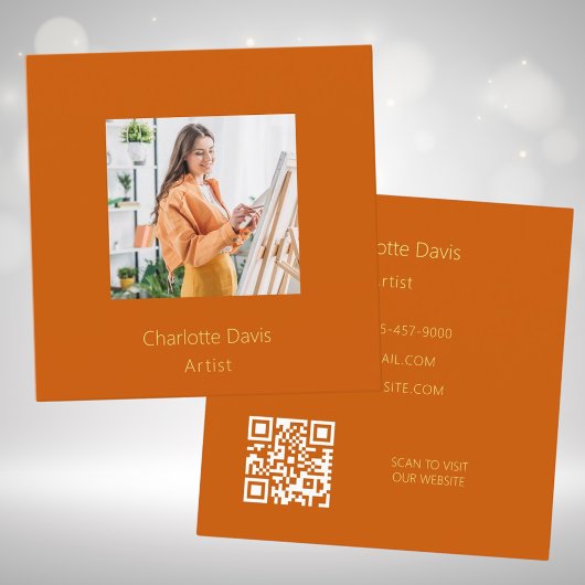 Verbrande oranje foto QR-code Vierkante Visitekaartje