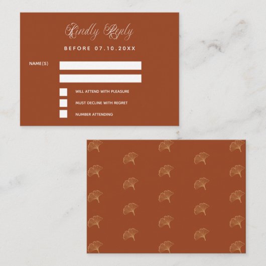 Verbrande oranje ginkgo verlaat trouwreactie RSVP Notitiekaartje (Voorkant / Achterkant)