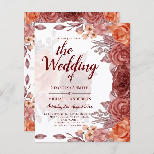 Verbrande Oranje HERFST Bloemen Botanische BRUILOF (Voorkant / Achterkant)