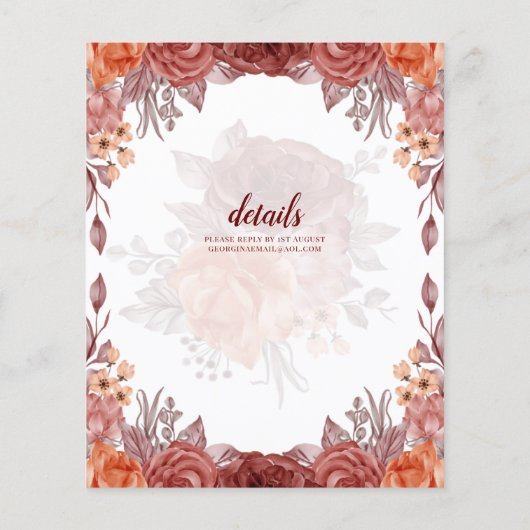 Verbrande Oranje HERFST Bloemen Botanische BRUILOF (Achterkant)