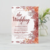 Verbrande Oranje HERFST Bloemen Botanische BRUILOF Kaart (Staand voorkant)