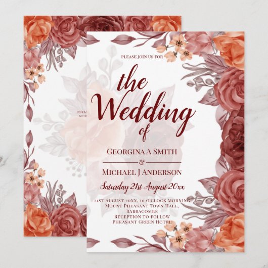 Verbrande Oranje HERFST Bloemen Botanische BRUILOF Kaart (Voorkant / Achterkant)