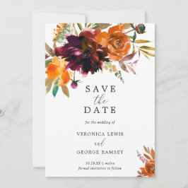 Verbrande Oranje Herfst Bloemen Rustieke Elegante Save The Date