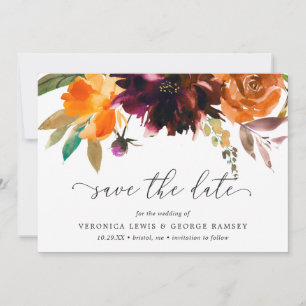 Verbrande Oranje Herfst Bloemen Rustieke Elegante  Save The Date