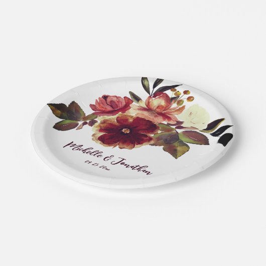 Verbrande Oranje Herfst Bloemen Waterverf Bruiloft Papieren Bordje (Gekanteld)