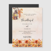 Verbrande oranje herfst bloemetjes boho luxe bruil magnetische uitnodiging (Voorkant / Achterkant)