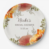 Verbrande Oranje Herfst Bloemige Bruiloft Namen Papieren Bordje (Voorkant)