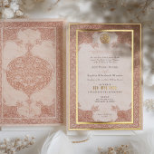 Verbrande Oranje kanten Traditionele Moslimbruilof Folie Uitnodiging