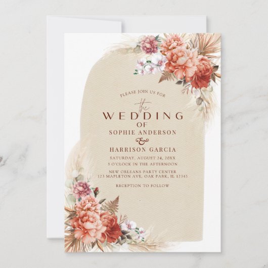 verbrande Oranje legant en pap grass bruiloft Kaart (Voorkant)