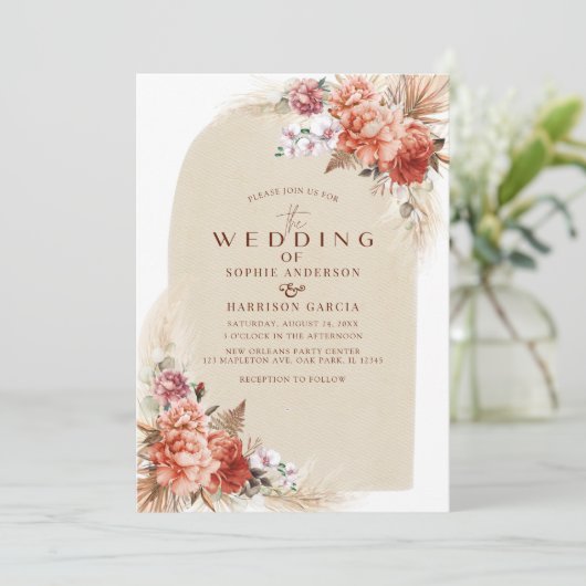 verbrande Oranje legant en pap grass bruiloft Kaart (Staand voorkant)