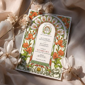 Verbrande Oranje lelies Art Nouveau herfstbruiloft Kaart