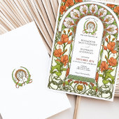 Verbrande Oranje lelies Art Nouveau herfstbruiloft Kaart