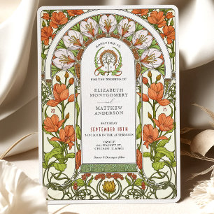 Verbrande Oranje lelies Art Nouveau herfstbruiloft Kaart
