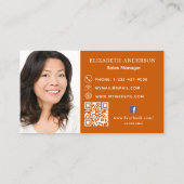 Verbrande oranje logo foto Qr code social media Visitekaartje (Achterkant)