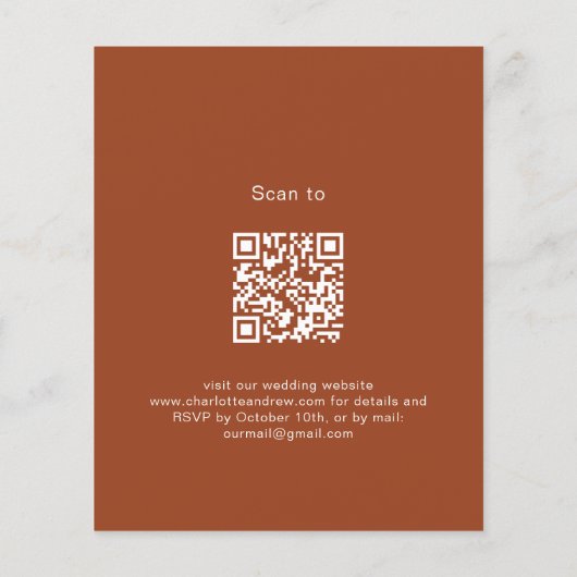 Verbrande oranje loof QR budget bruiloft uitnodigi (Achterkant)