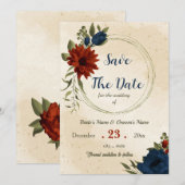 Verbrande oranje marinebloemen botanisch save the date (Voorkant / Achterkant)