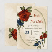 Verbrande oranje marinebloemen botanisch save the date (Voorkant / Achterkant)